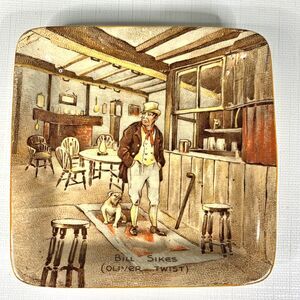 New Hall Oliver Twist Litho Print Ashtray Made England Bill Sikes Cottage Vtg